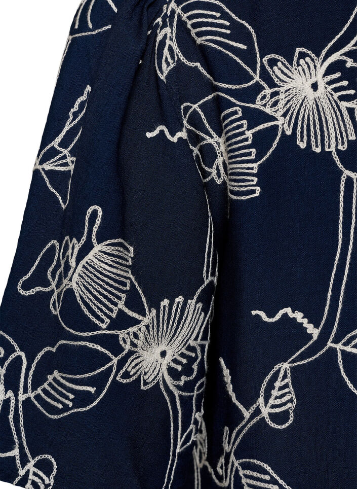 Kort A-formet kjole med brodert m&oslash;nster, Bl&aring;, Packshot image number 3