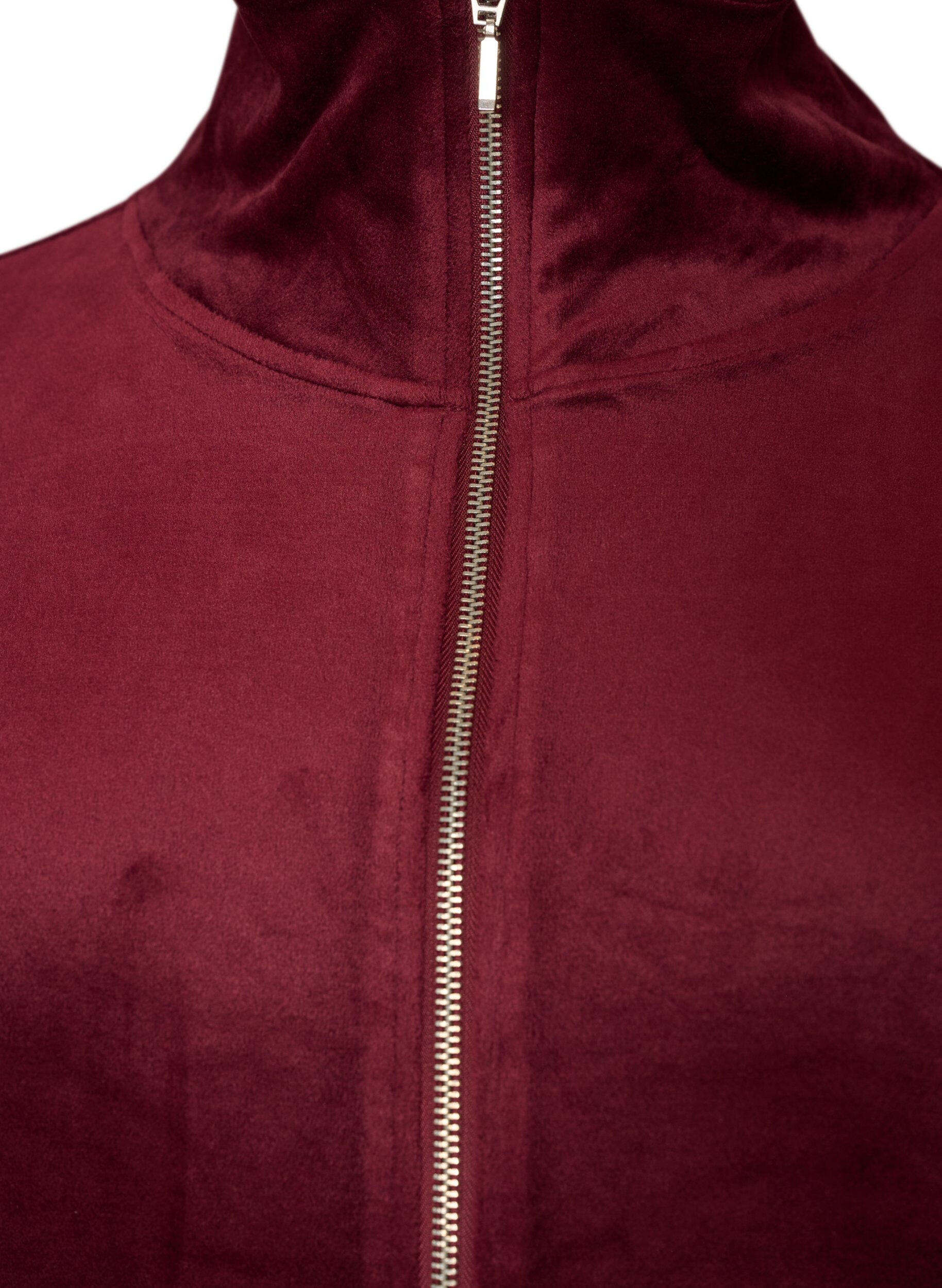 ZizziMyk velourcardigan med glidel&aring;s og h&oslash;y krage, R&oslash;d, Packshot image number 2
