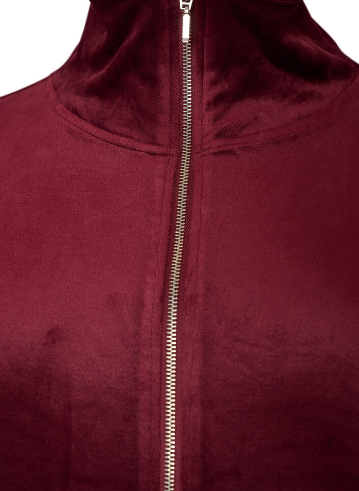 Myk velourcardigan med glidel&aring;s og h&oslash;y krage, R&oslash;d, Packshot image number 2