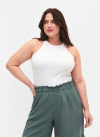 Ribbet tanktopp i bomull, Bright White, Model
