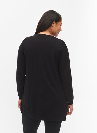 Lang strikkecardigan i viskoseblanding, Black, Model image number 1