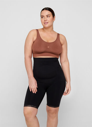Shapewear shorts med høyt liv og blondekant, Black, Model image number 0