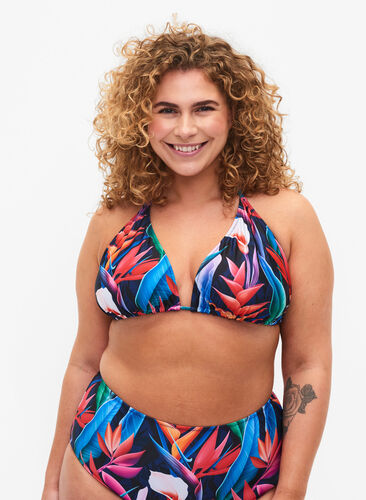 Trekantet bikini-BH med trykk, Bright Leaf, Model image number 0