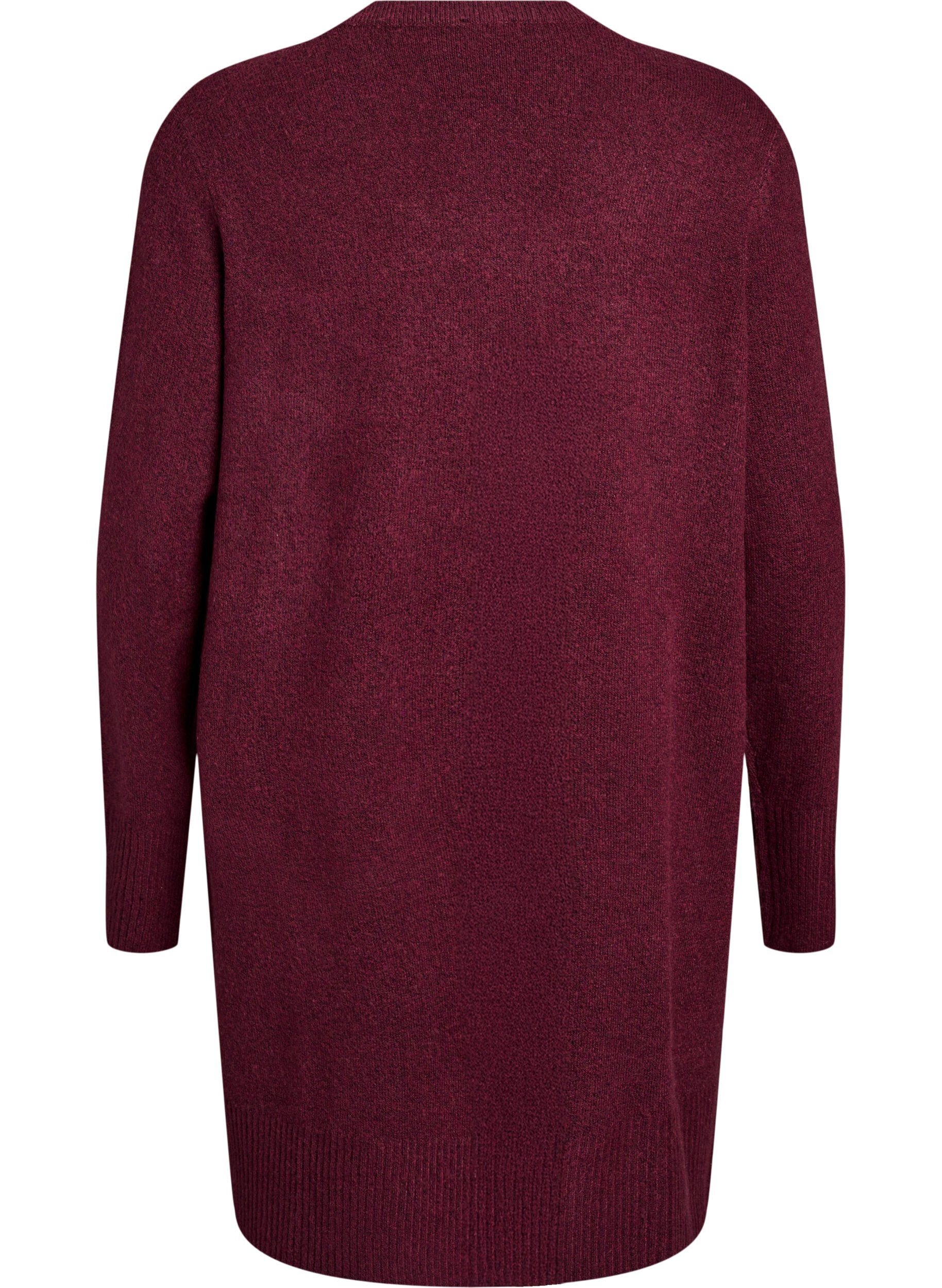 ZizziRibbestrikket cardigan med lommer, M&oslash;rk Bordeaux, Packshot image number 1