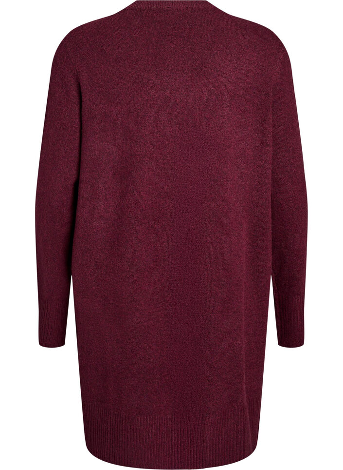 Ribbestrikket cardigan med lommer, M&oslash;rk Bordeaux, Packshot image number 1
