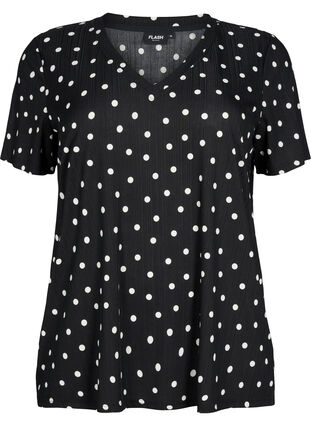 Zizzi FLASH - Mønstret T-skjorte med V-hals, Black Dot, Packshot image number 0