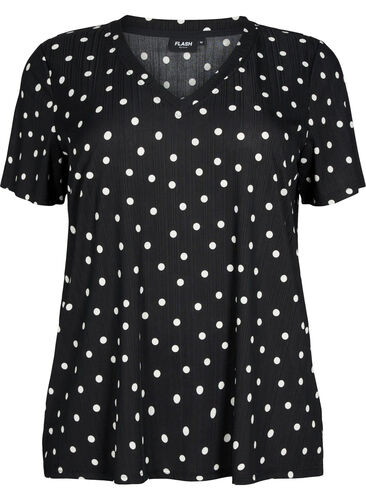 FLASH - Mønstret T-skjorte med V-hals, Black Dot, Packshot image number 0
