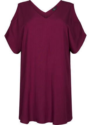 Zizzi Strandkjole i viskose med skulderdetalj, Rød, Packshot image number 0