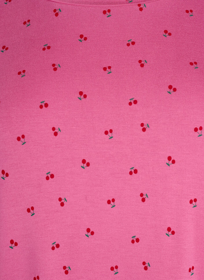 Pyjamas T-skjorte i viskose med heldekkende trykk, Rosa, Packshot image number 2