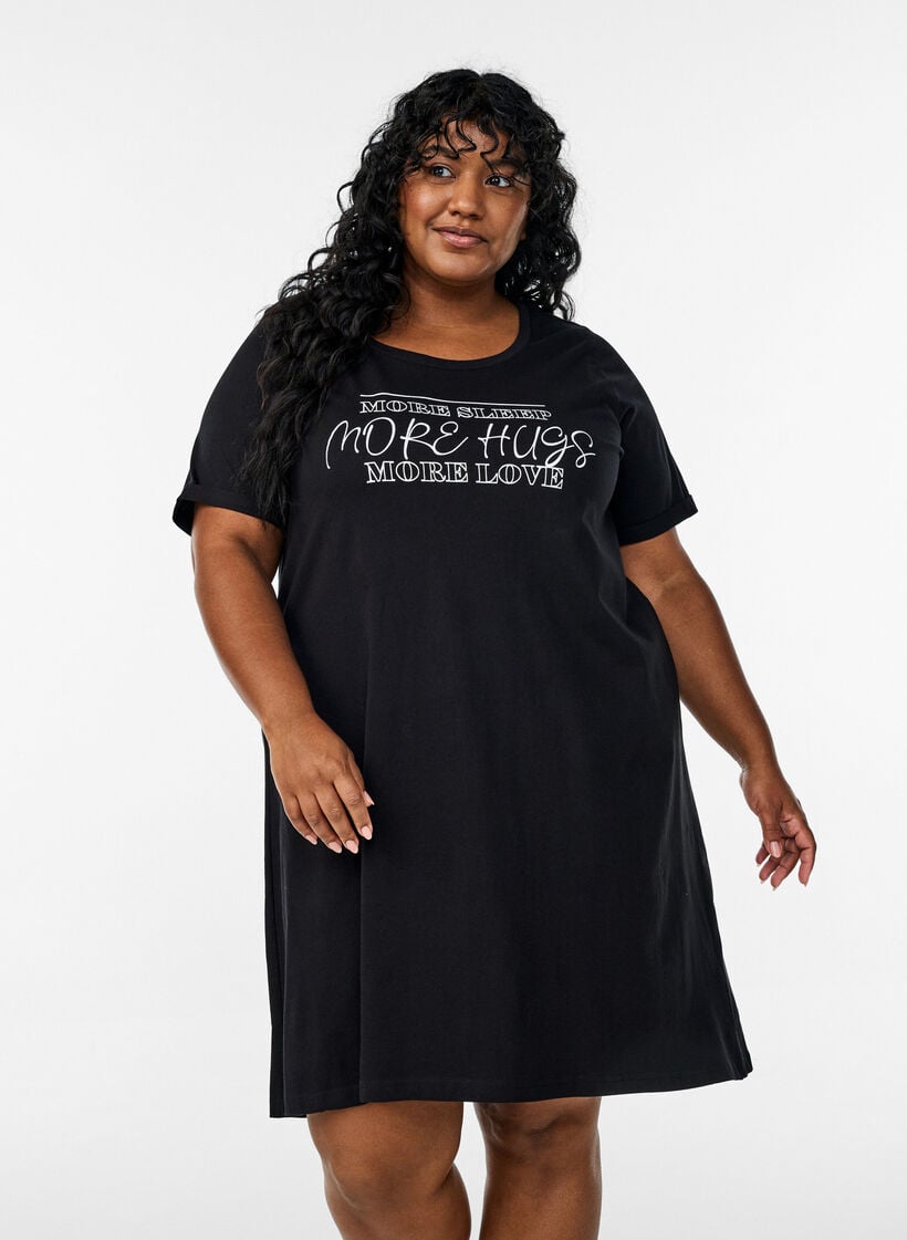 Nattkjole i &oslash;kologisk bomull med V-hals, , Model image number 0