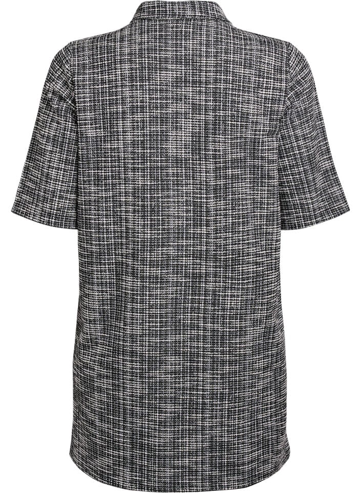 Kort kjole i teksturert jersey med et grafisk sjakkm&oslash;nster, Vanilje, Packshot image number 1