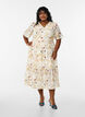 Blomstret midikjole med A-form, Beige, Model image number 0