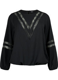 Bluse med lange ermer og blonder