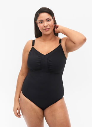 Zizzi Badedrakt med draperinger, Black, Model image number 0