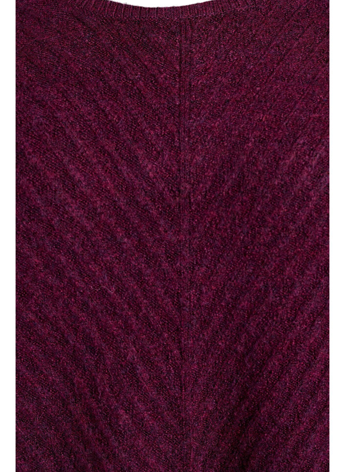 Strikkebluse med V-formet ribbemønster og splitter, Lilla, Packshot image number 2