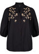 Skjortebluse med broderte blomster og 3/4-ermer, Black W. Beige Emb. , Packshot image number 0