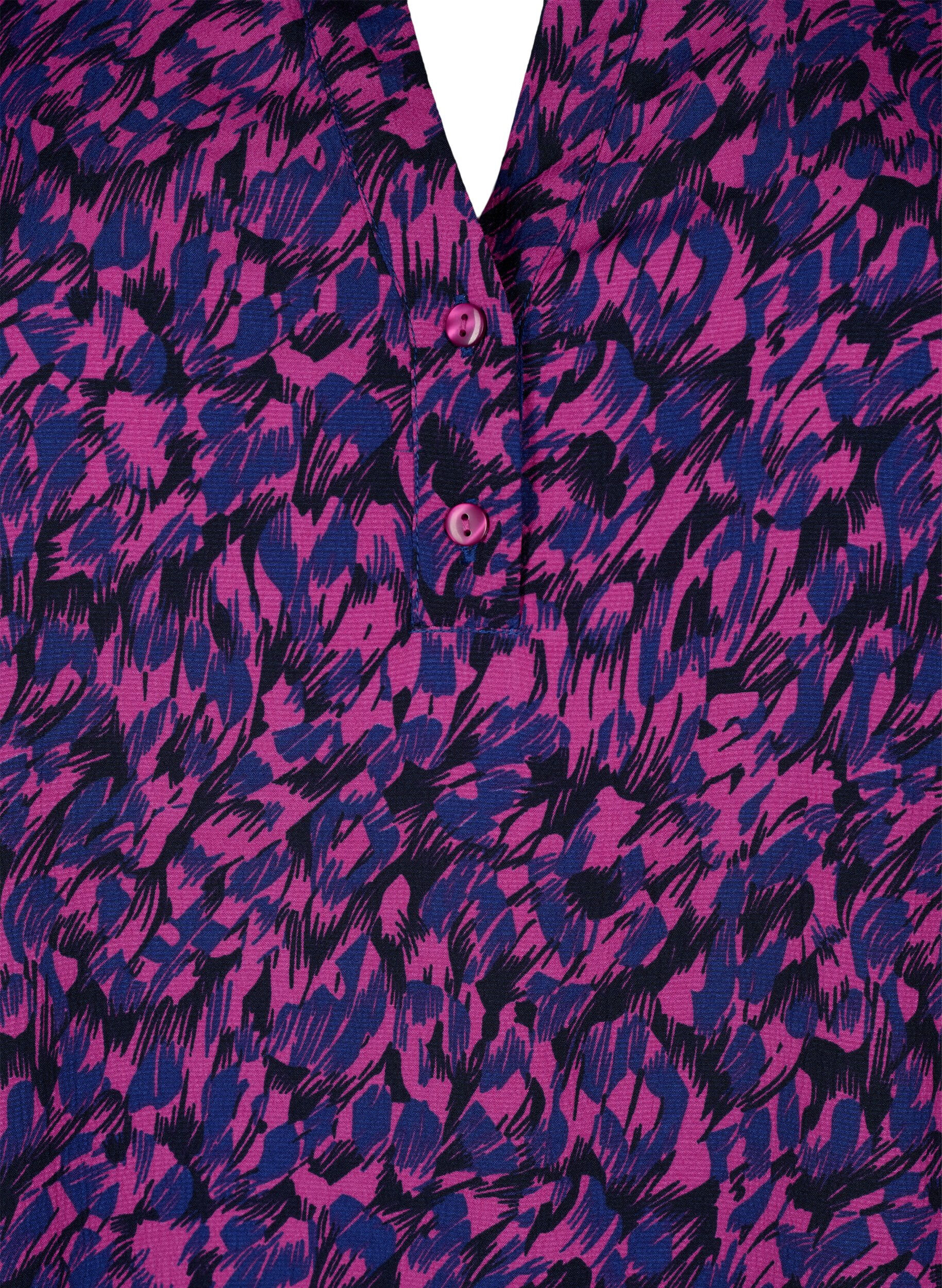 Zizzi FLASH - bluse med lange ermer og trykk, Pink Blue AOP, Packshot image number 2