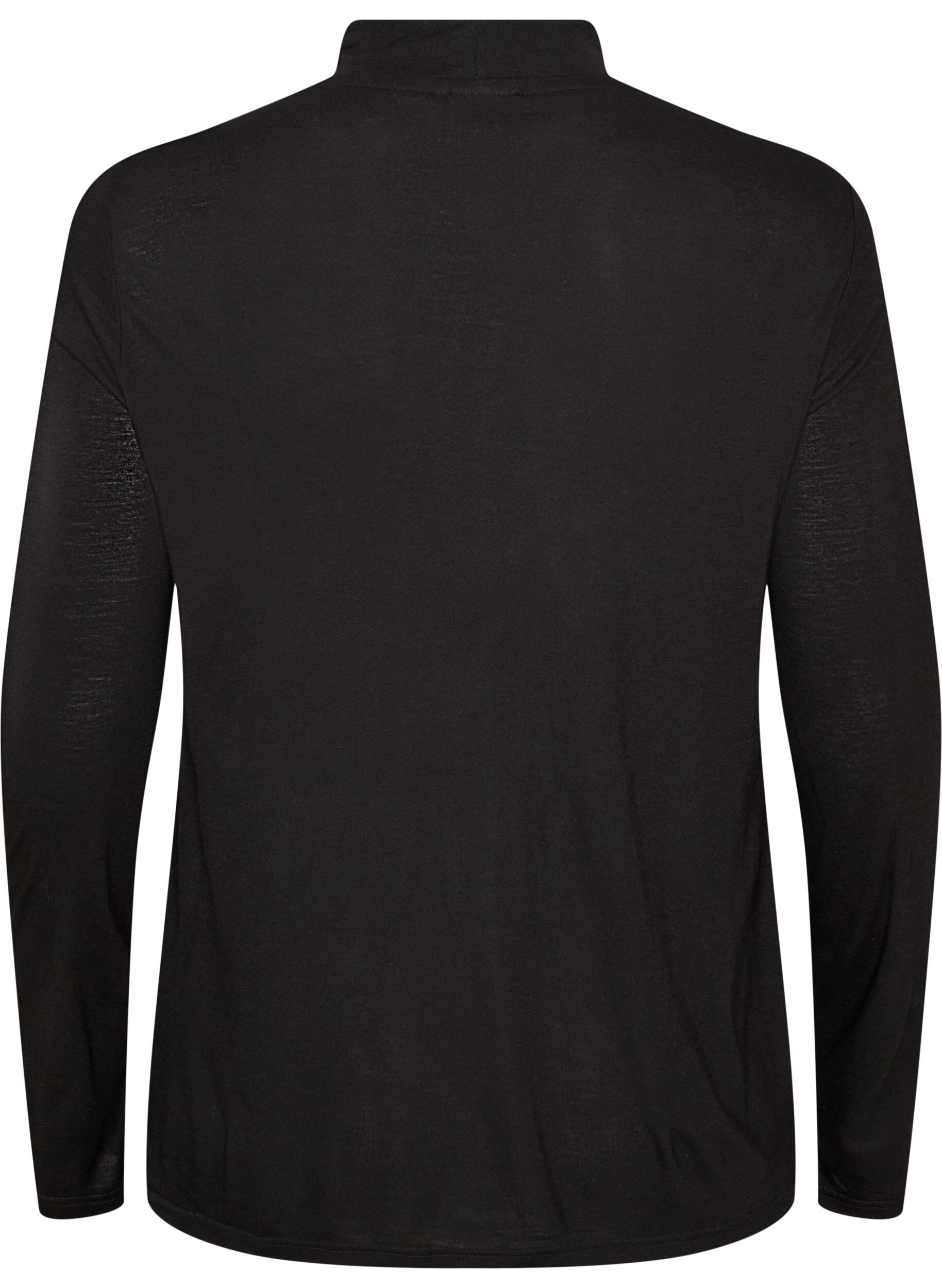 ZizziBluse med h&oslash;y hals i viskosestoff, Svart, Packshot image number 1