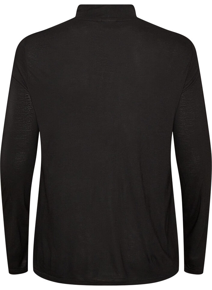 Bluse med h&oslash;y hals i viskosestoff, Svart, Packshot image number 1