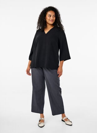Zizzi FLASH - Bluse med 3/4 ermer, Svart, Model image number 1