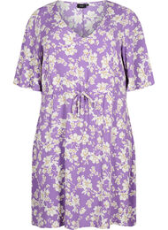 Kjole med 1/2 ermer og blomstermønster av viskose, Purple Flower AOP