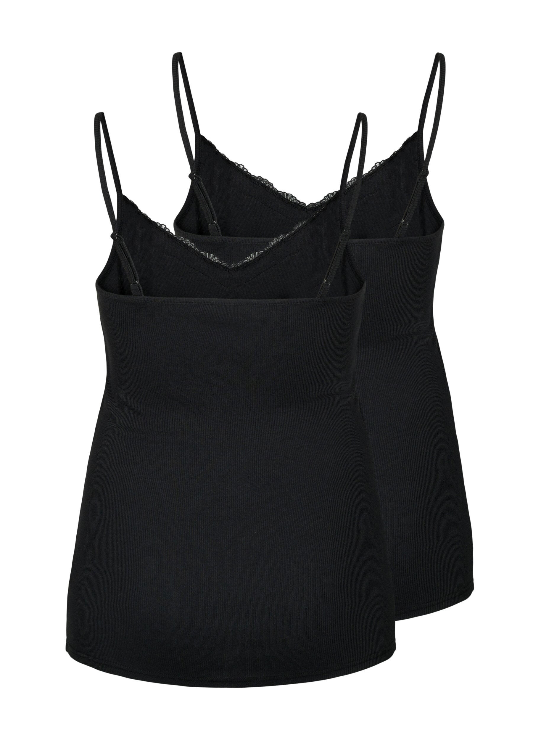 Zizzi 2-pakk ribbet natt-topper, Black/Black, Packshot image number 1