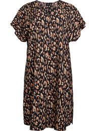 Kjole med V-hals i viskose, Black Leopard