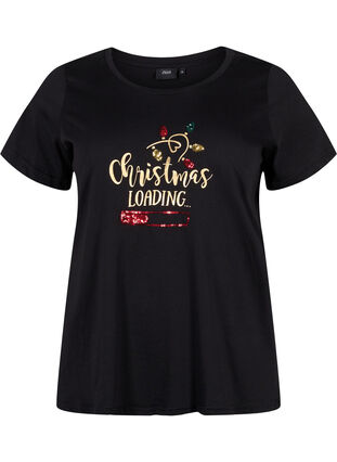 T-skjorte med julemotiv i bomull, Black Loading, Packshot image number 0