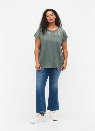 T-skjorte i bomull med mønsterdetalj, Balsam Green Leaf, Model image number 2
