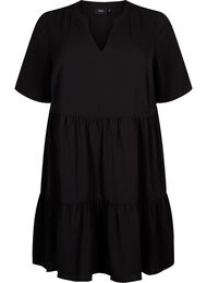 Kortermet kjole med A-lineskåret snitt og snittlinjer, Black