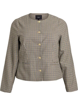 Zizzi Kort jakke med gullfargede knapper, Brun, Packshot image number 0
