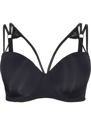 Zizzi Formstøpt BH med stringdetaljer, Svart, Packshot image number 0
