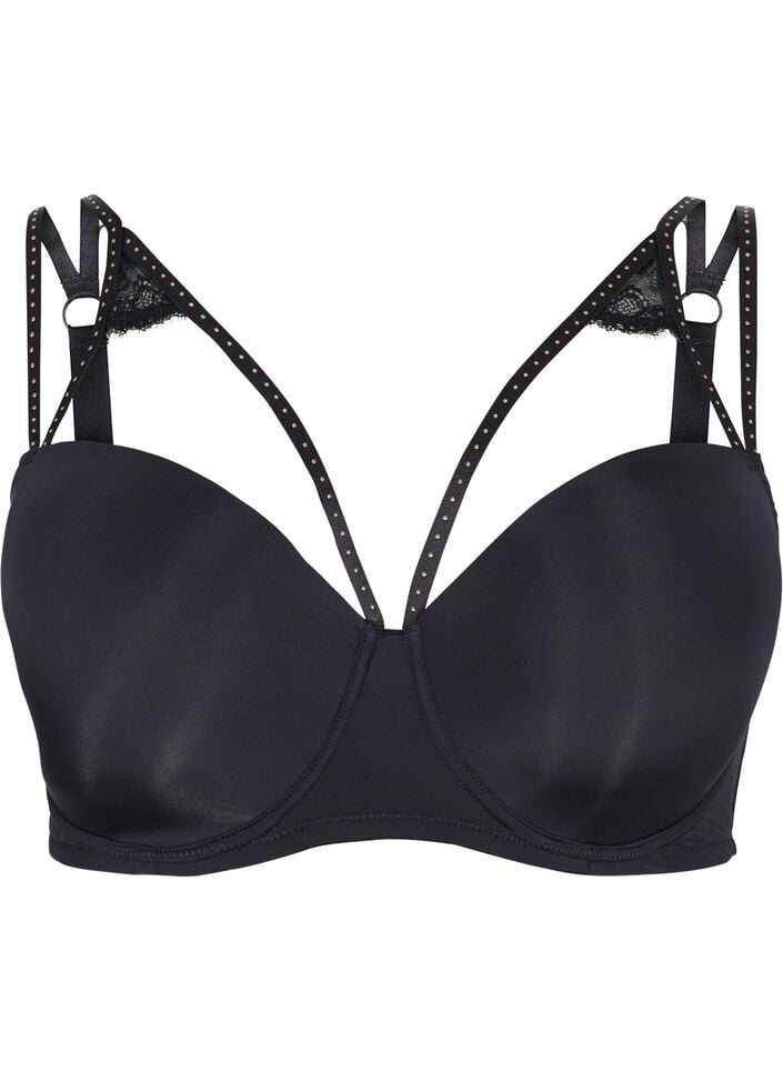 Formstøpt BH med stringdetaljer, Svart, Packshot image number 0