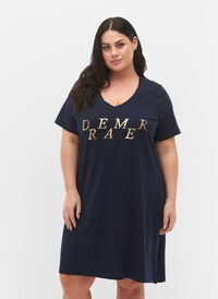 Organisk bomull nattkjole med V-hals , Navy Bl. W. Dreamer, Model