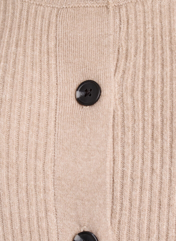 Ribbestrikket cardigan med knapper, Beige, Packshot image number 2