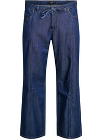 Vide jeans med knytebelte og høy midje, Blå Vide jeans med knytebelte og høy midje