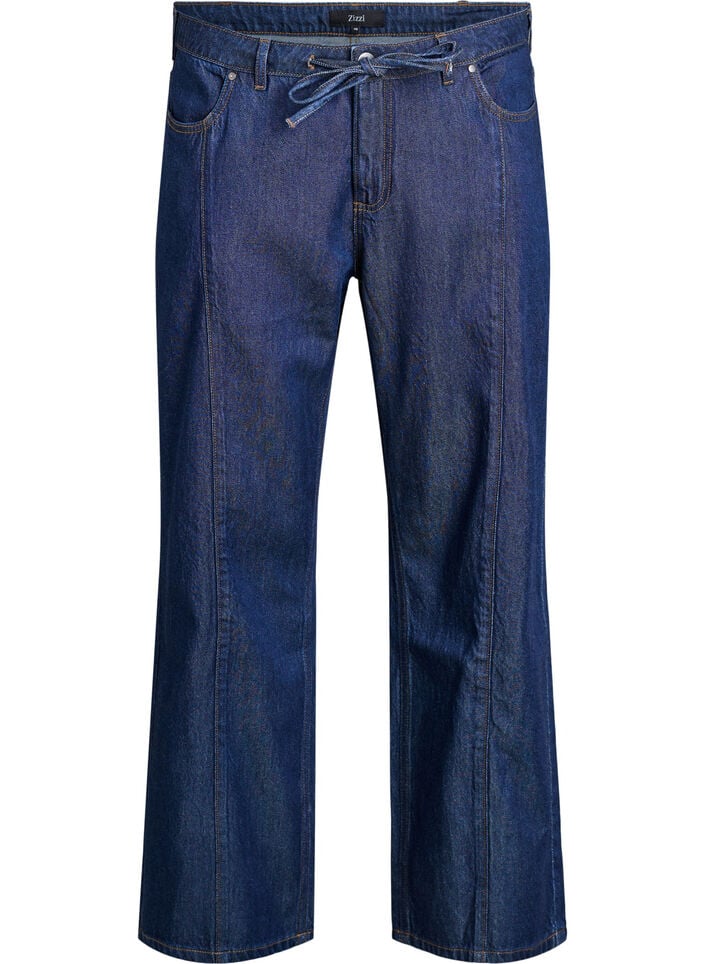 Vide jeans med knytebelte og høy midje, Blå, Packshot image number 0