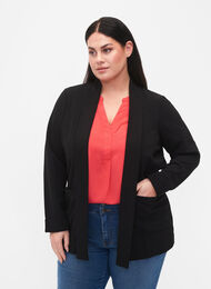 Åpen blazer med 3/4-ermer, Black, Model