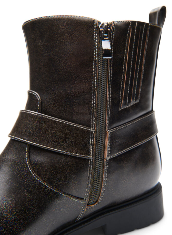Wide fit - Kort bikerstøvel, Black Olive, Packshot
