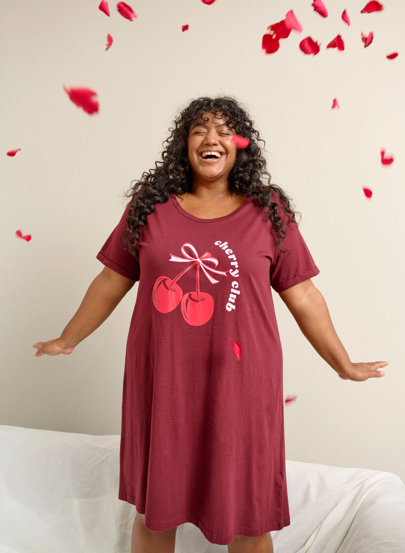 Kortermet nattkjole i &oslash;kologisk bomull, R&oslash;d, Image image number 0