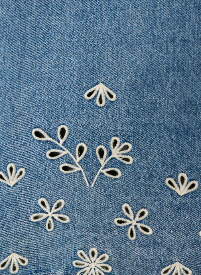 Kortermet denimbluse med broderie anglaise, Bl&aring;, Packshot image number 3