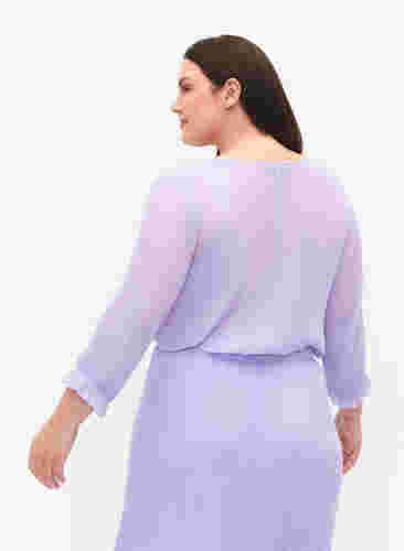 Bluse med plissé og 3/4-ermer, Lavender, Model image number 1