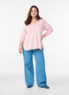 Finstrikket bluse med V-hals og detalj foran, Rosa, Model image number 1