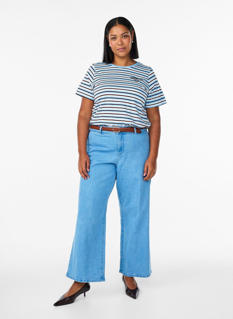 Bomulls T-skjorte med striper, Blå, Model image number 1