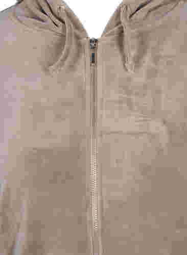 Velourcardigan med glidelås og hette, Taupe Gray, Packshot image number 2