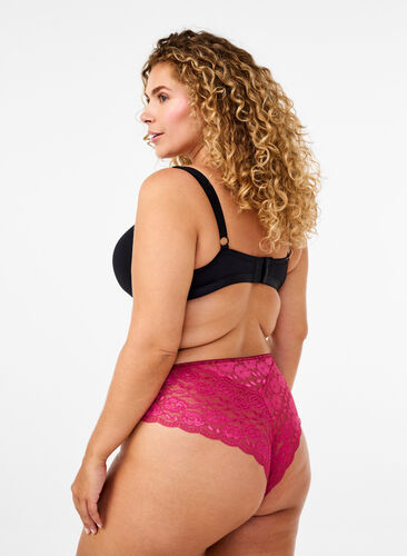 Zizzi Brasilianske mikrofiber truser med blonder, Rød, Model image number 1