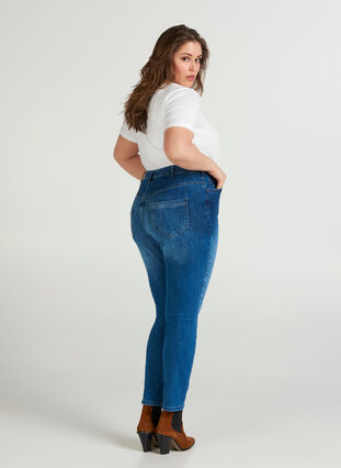 Ekstra slim Nille jeans med høyt liv, Dark blue denim, Model image number 0