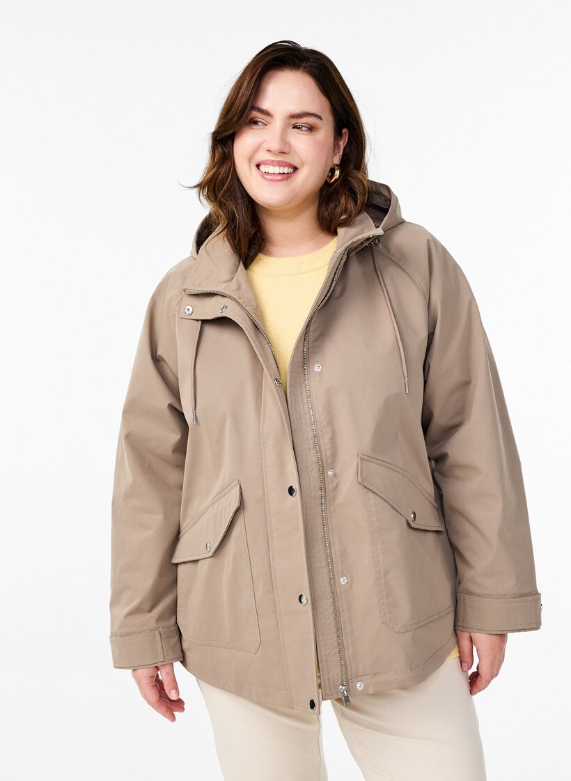 Kort v&aring;rjakke med avtagbar hette, Beige, Model image number 0