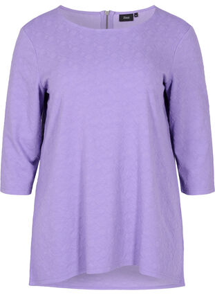 Lang bluse med rund hals og 3/4-ermer, Paisley Purple, Packshot image number 0
