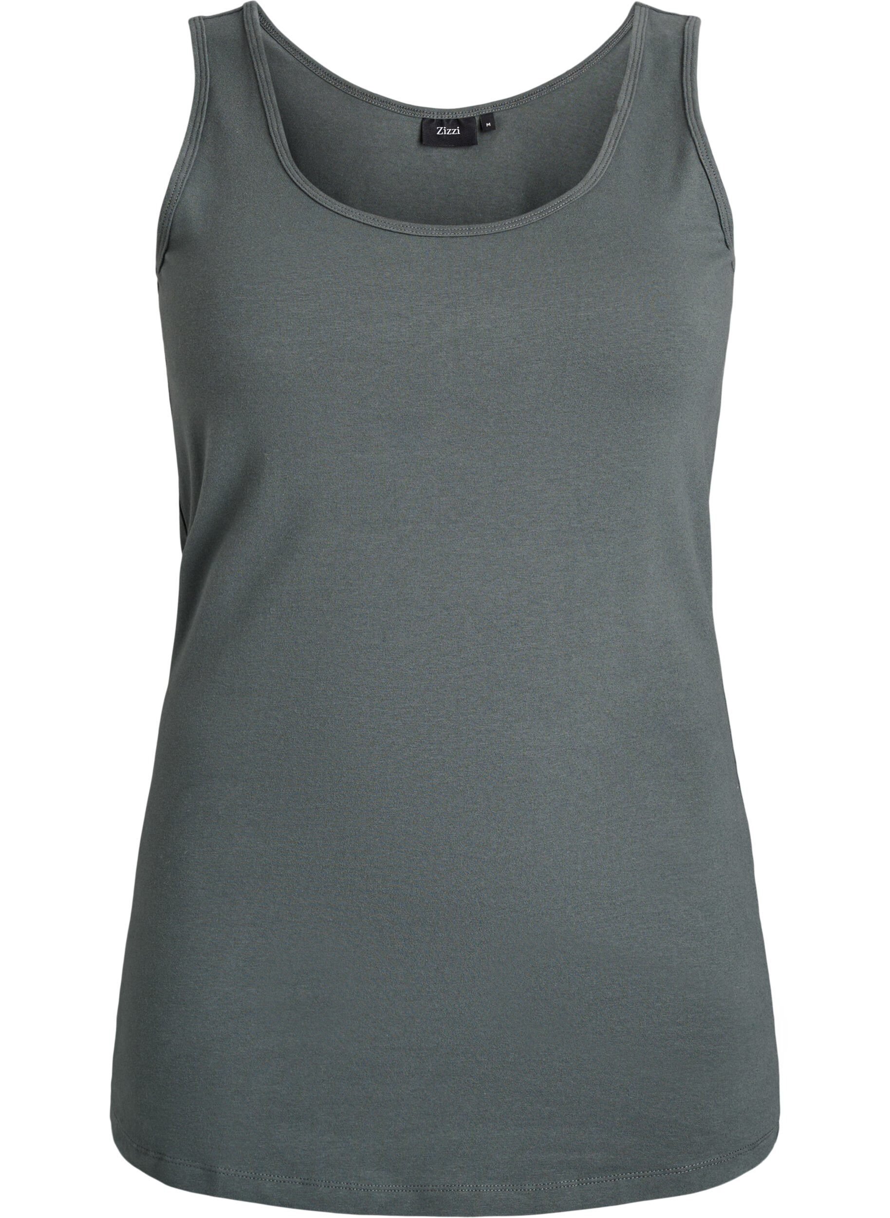 ZizziEnsfarget basic topp i bomull, Gr&oslash;nn, Packshot image number 0